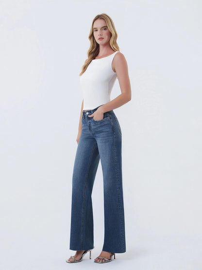Lovervet High Rise Raw Hem Wide Leg Jeans