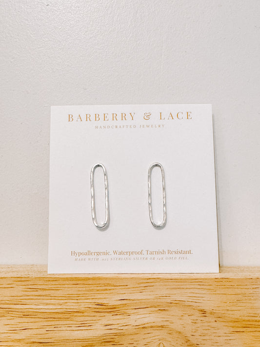 Hammered Oval Earrings - Silver