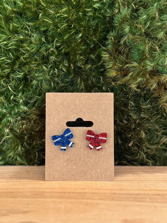 Buffalo Bills - Red & Blue Glitter Football Bow Studs