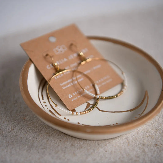 Seed Bead and Gold Plated Hoop Earring {White}