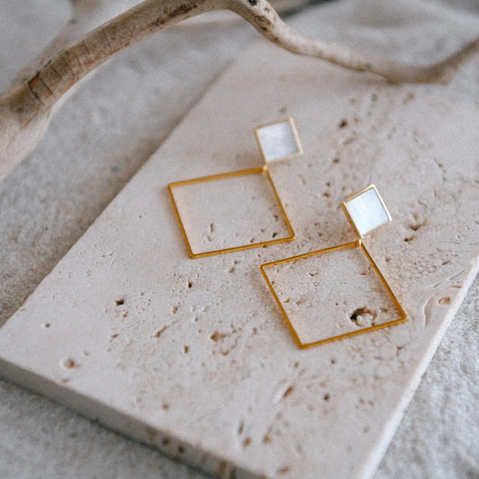 Shell Diamond Hoops in Gold Plated