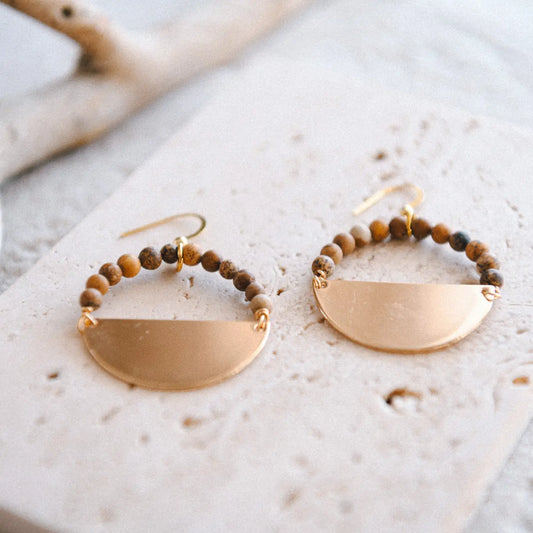 Stella Beaded Half Moon Hoop Earrings {Picture Jasper}