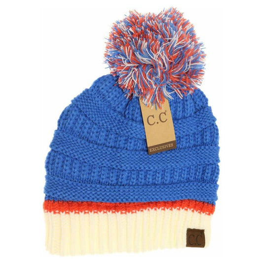 Team Color Beanie with Pom Winter Hat {Blue/Cream}