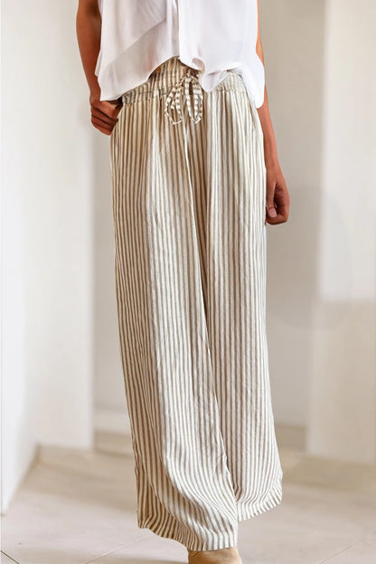 Stripe Print Drawstring High Waist Pants