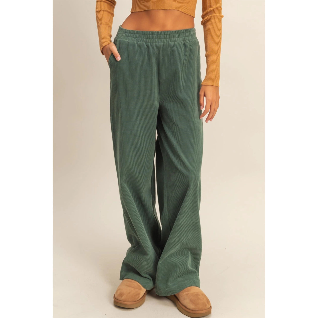 Black Friday Doorbuster - Corduroy High-Waisted Wide Leg Pants (Gray Green)