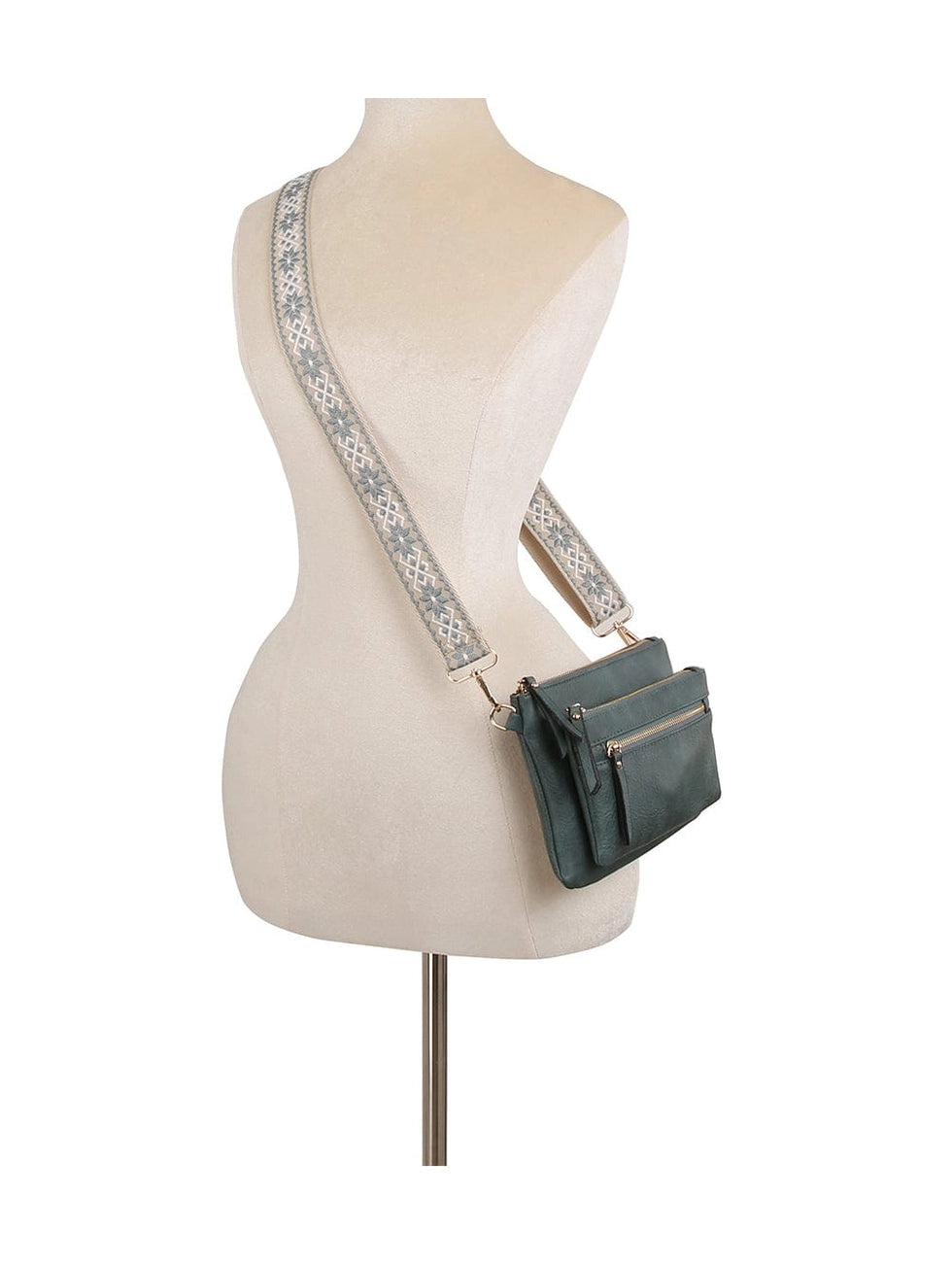 Multi Zip Pocket Crossbody Bag w/Guitar Strap {Olive}