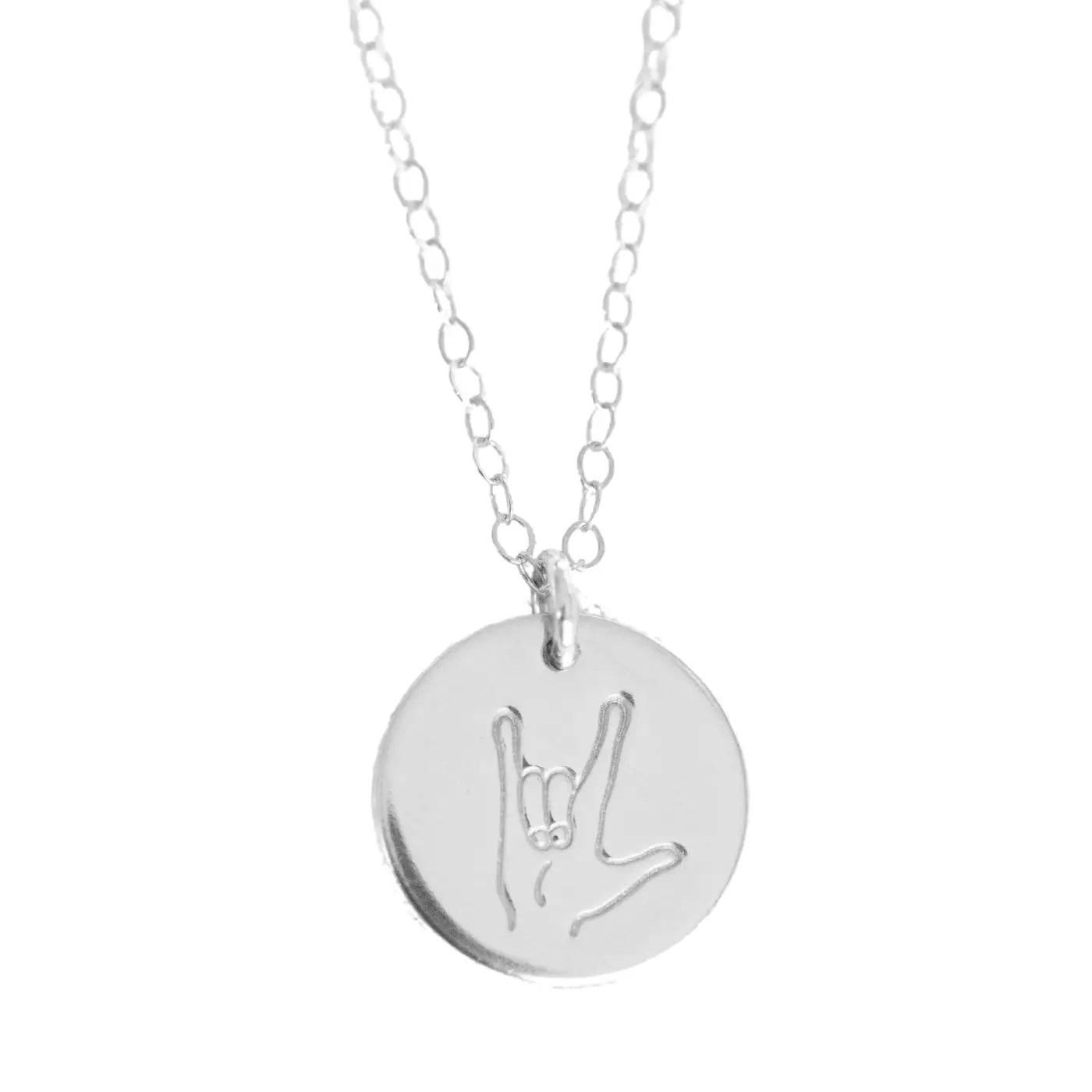 Hand Stamped Disc Necklace - Sign Language 'i Love You'