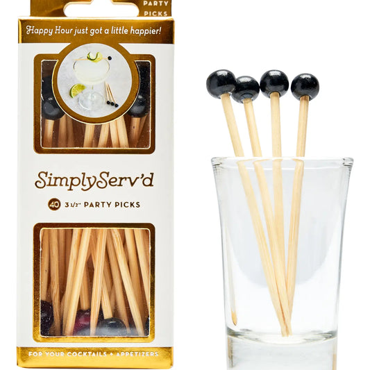 Party Pick Fancy Bamboo Toothpick Small 3.5" Black Ball 40pk