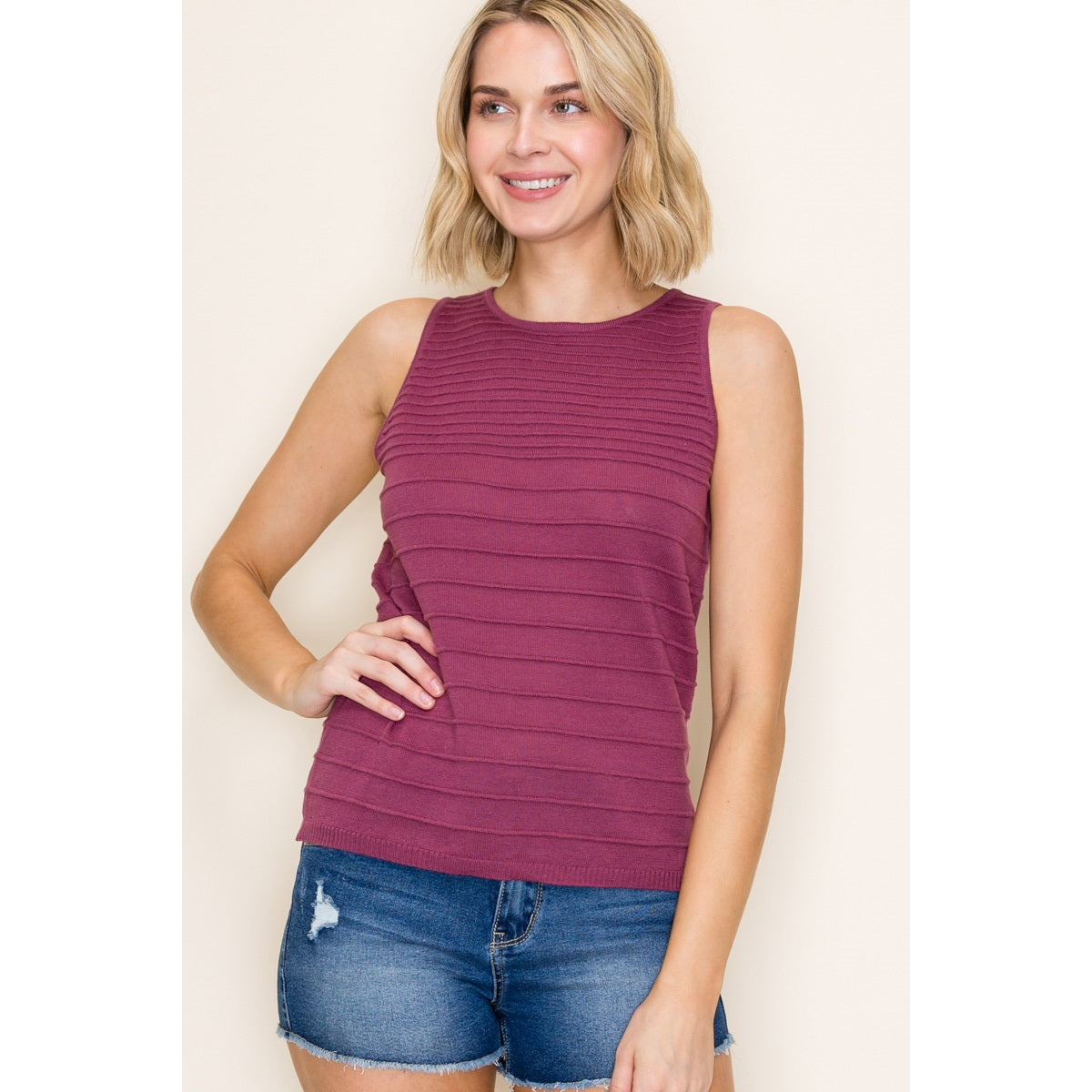 Textured Striped Sweater Tank