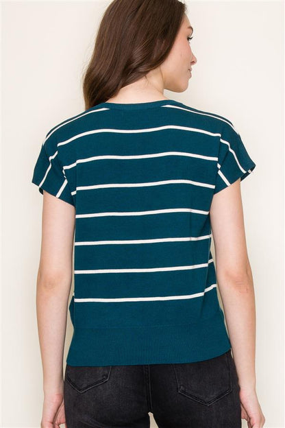 Striped Crew Neck Short Sleeve Sweater Top