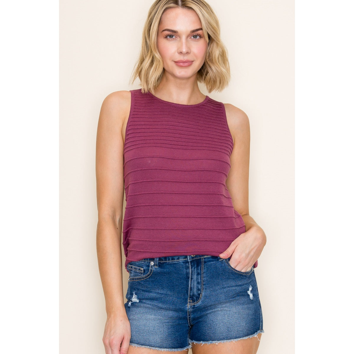 Textured Striped Sweater Tank
