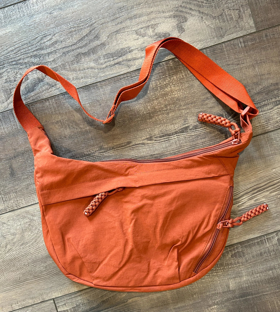 Large Nylon Crescent 3 Zipper Bag {Rust Orange}