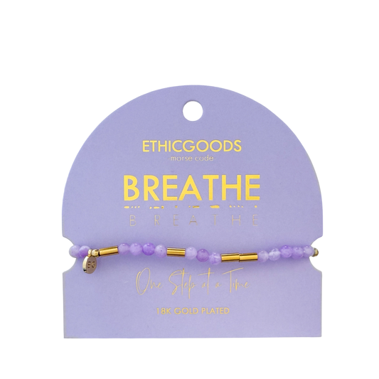 Morse Code Gold & Stone Beaded Bracelet | Breathe