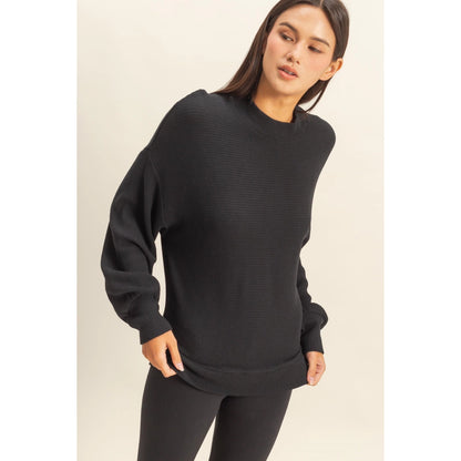 Black Friday Doorbuster - Ribbed Balloon Sleeve Top (Black)