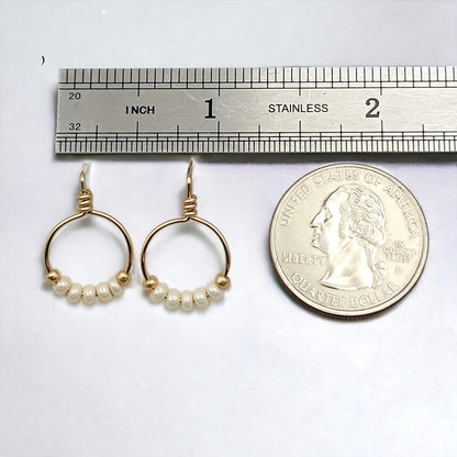 Gold & Pearl Beaded Hoop Stud Earrings