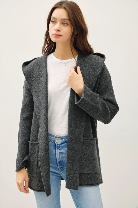 Hooded Open Front Chunky Cardigan