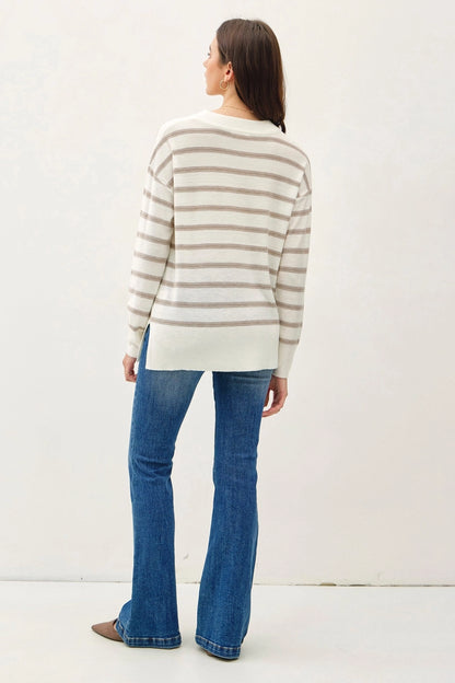 Oversized Brush Striped Basic Sweater
