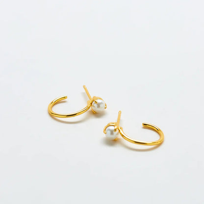 Gold Vermeil Pearl Mini Hoop Earrings