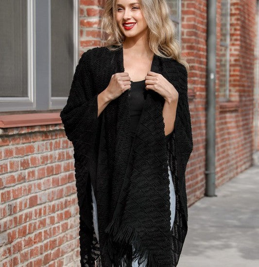 Soft Knit Tassel Ruana {Black}