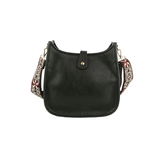 Leather Crossbody Bag with Guitar Strap {Black}