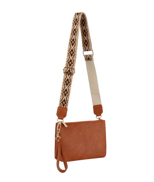 Crossbody Multi-Pocket Purse w/Guitar Strap {Brown}