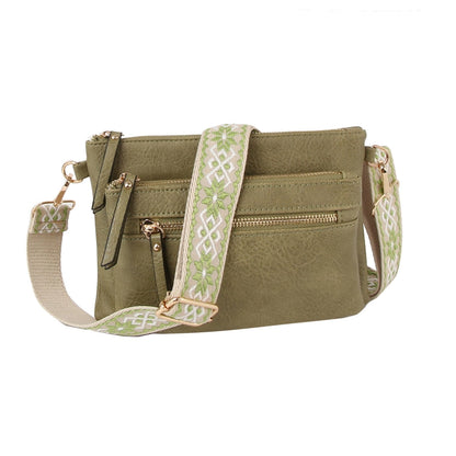 Multi Zip Pocket Crossbody Bag w/Guitar Strap {Olive}