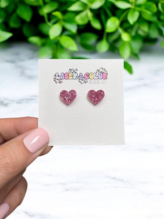 Pink Glitter Heart Earrings