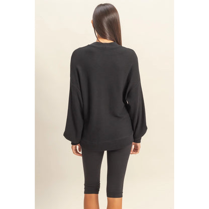 Black Friday Doorbuster - Ribbed Balloon Sleeve Top (Black)