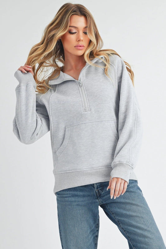 Drea Long Half-Zip Hoodie {Heather Gray}