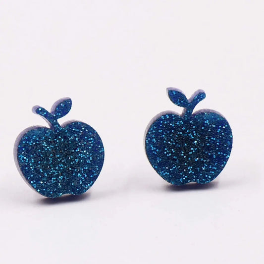 Teacher Earrings - Blue Apple Studs