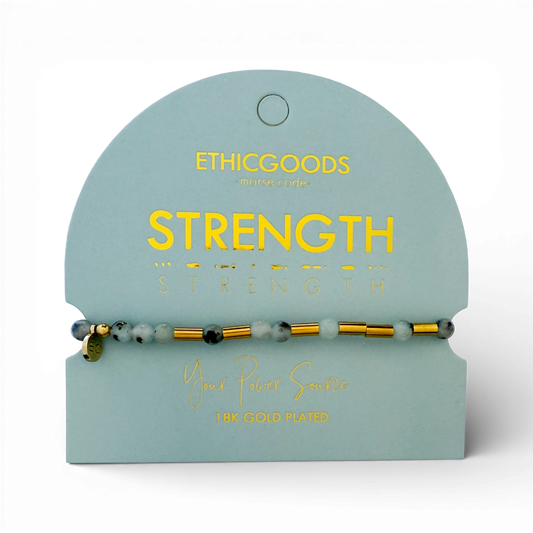 Morse Code Gold & Stone Beaded Bracelet | Strength