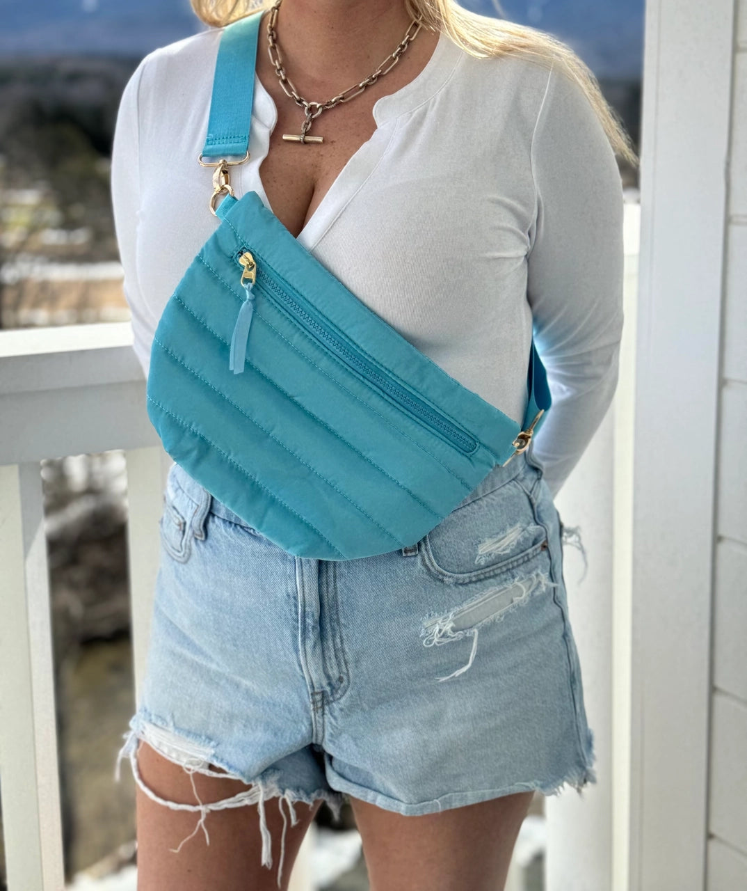 FINAL SALE - The Blake | Crescent Puffer Sling Bag {Cranberry}
