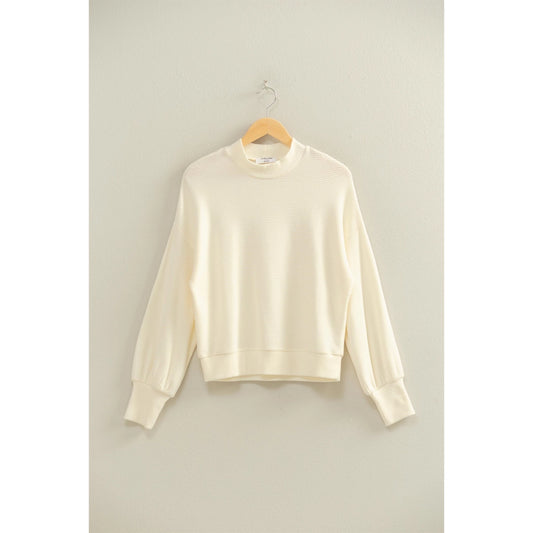 Black Friday Doorbuster - Ribbed Balloon Sleeve Top (Cream)