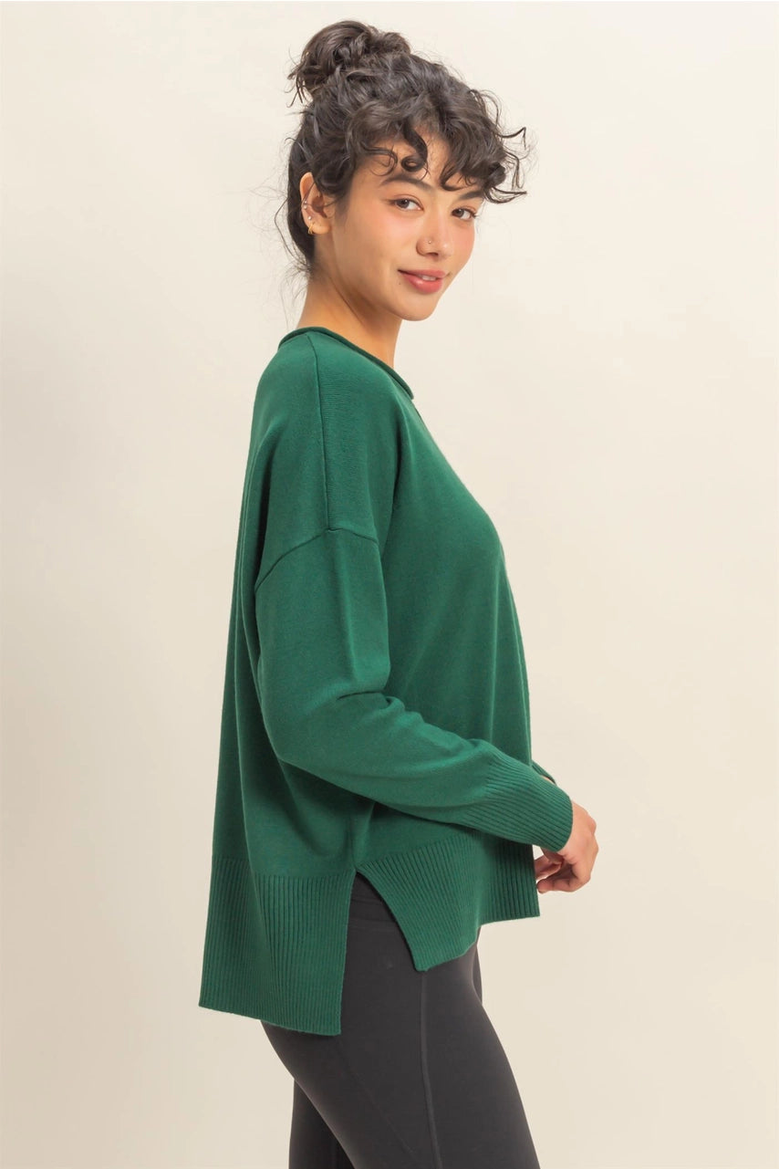 Drop Shoulder Sweater {Dark Green}