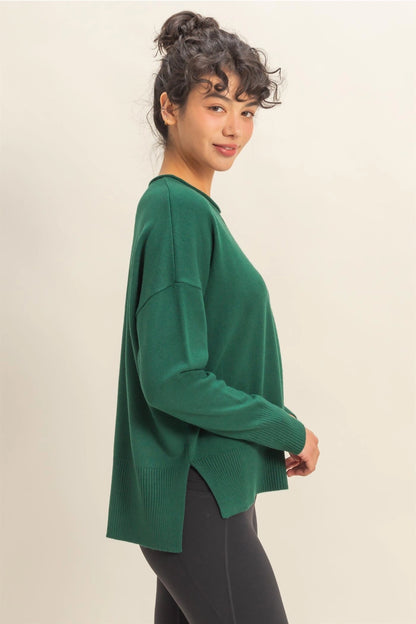 Drop Shoulder Sweater {Dark Green}