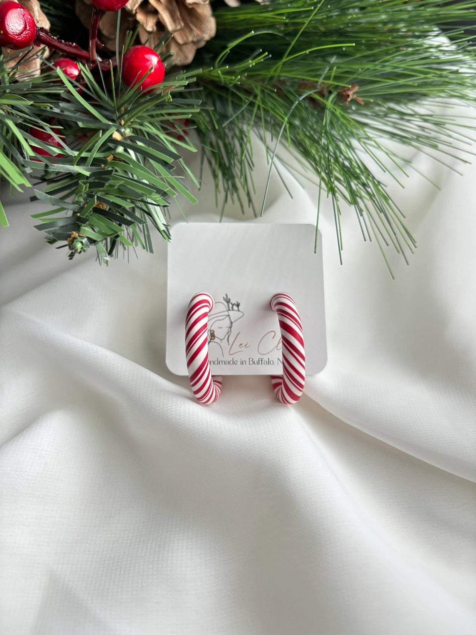 Holiday Earrings - Candy Cane Hoops