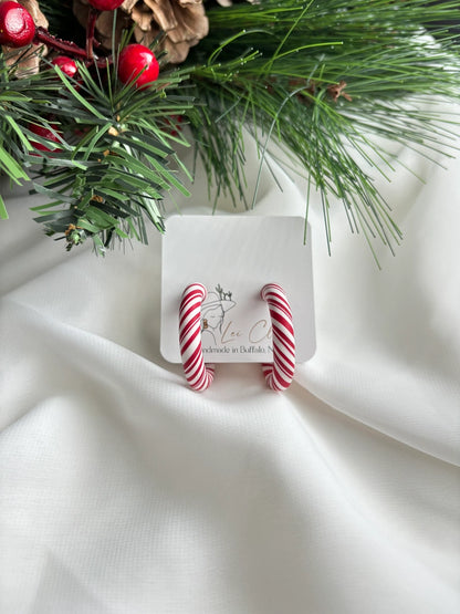Holiday Earrings - Candy Cane Hoops