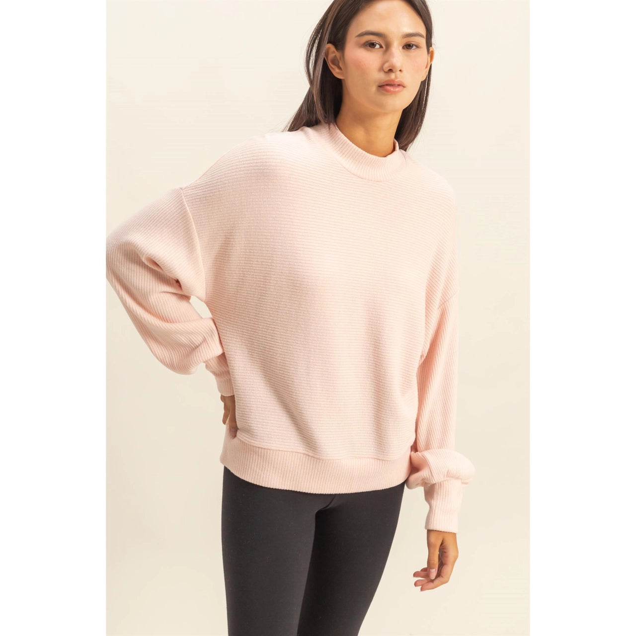 Black Friday Doorbuster - Ribbed Balloon Sleeve Top (Cream)