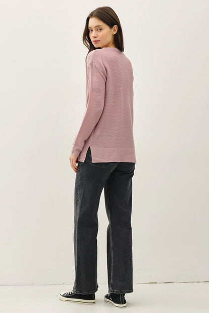 Round Neck Boyfriend Fit Sweater (Lilac)