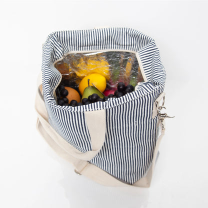 FINAL SALE - Stripes Cooler Tote - Gray