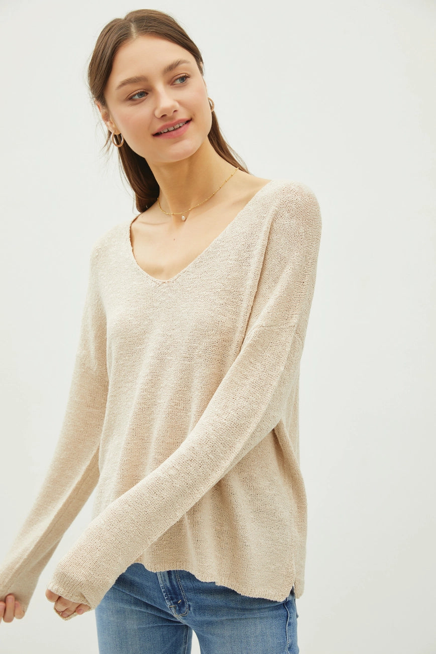 Heathered V-Neck Sweater {Natural}