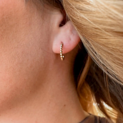 Beaded Huggie Hoop Earrings - Gold