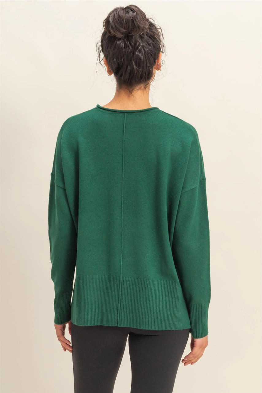 Drop Shoulder Sweater {Dark Green}