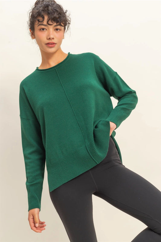 Drop Shoulder Sweater {Dark Green}