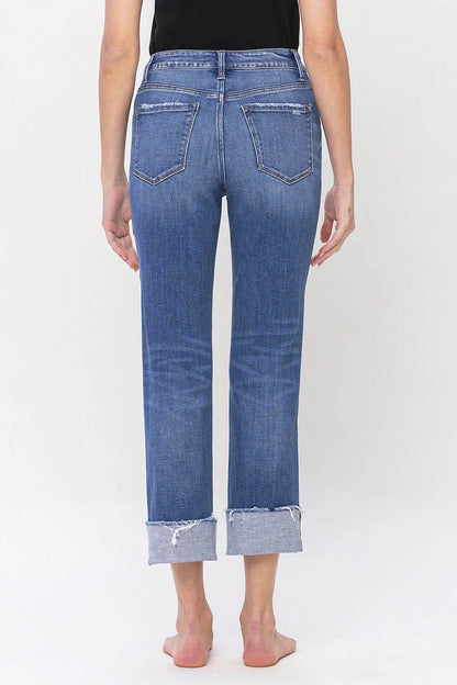 High Rise Cuffed Crop Straight Jeans