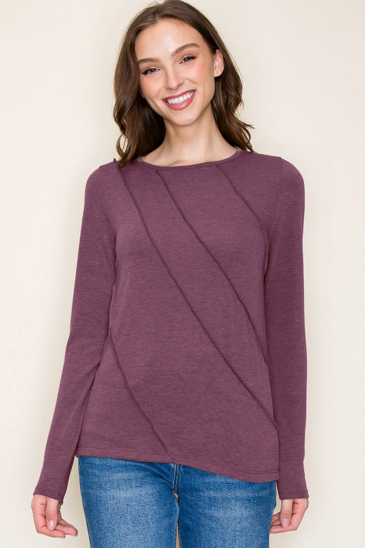 Classic Crew Neck Outseam Pullover Knit Top