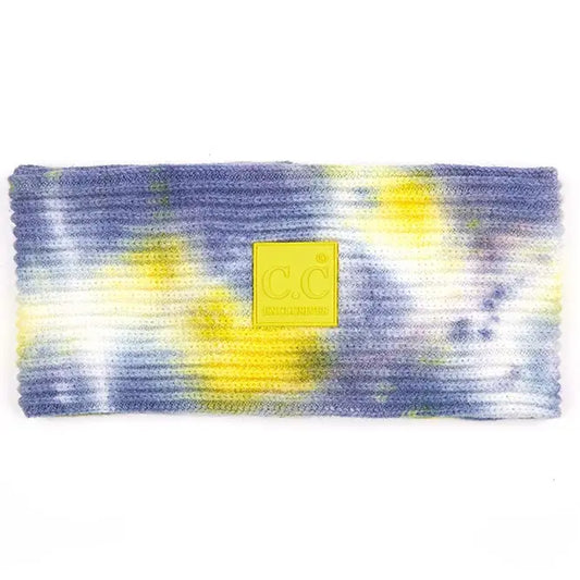 Tie Dye Headband with Rubber Patch {Blue/Yellow}