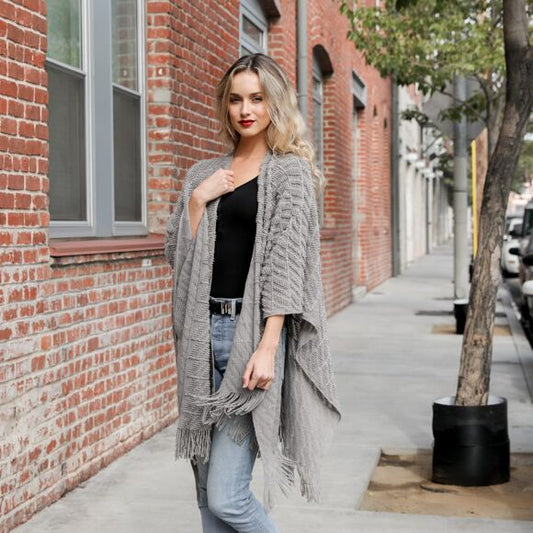 Soft Knit Tassel Ruana {Gray}