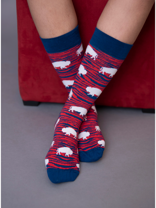 Buffalo Bills Red & Blue Zebra Socks {Mult. Sizes Avail.}
